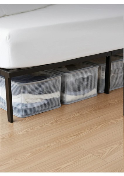 1 Adet Şeffaf Çelik Çerçeveli Fermuarlı Saklama Kutusu 45X30X20 cm Organizer modelleri