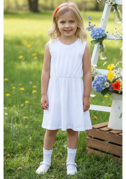 0018 - Kız Çocuk Kabartma Desenli Elbise Turuncu Toka Takım