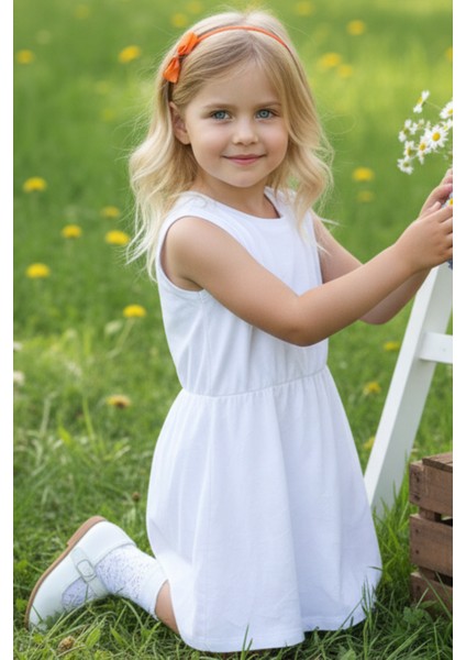 0018 - Kız Çocuk Kabartma Desenli Elbise Turuncu Toka Takım fiyatları