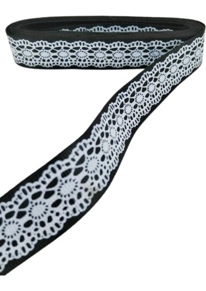 Tafta Dantel Görünümlü Kurdele Siyah 25 mm 2 Metre
