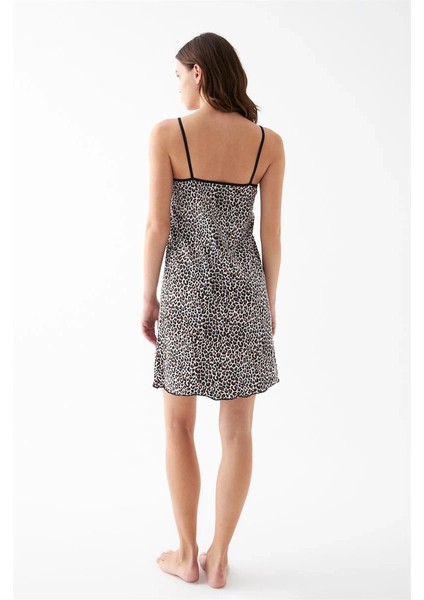 Kadın Kahve Leopar Desenli Dantel Detaylı Ip Askılı Gecelik indirimleri