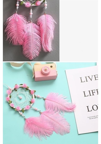 Buffer® El Yapımı Kuş Tüyü ve LED Işıklı Dekoratif Asma Düş Rüya Kapanı