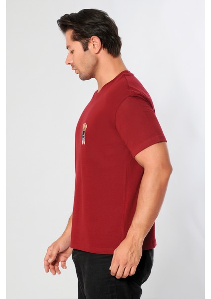 Erkek Oversize Bisiklet Yaka Tişört %100 Pamuk Rahat Kalıp Tedy Ayıcık Detaylı - Günlük Basic Tshirt modelleri