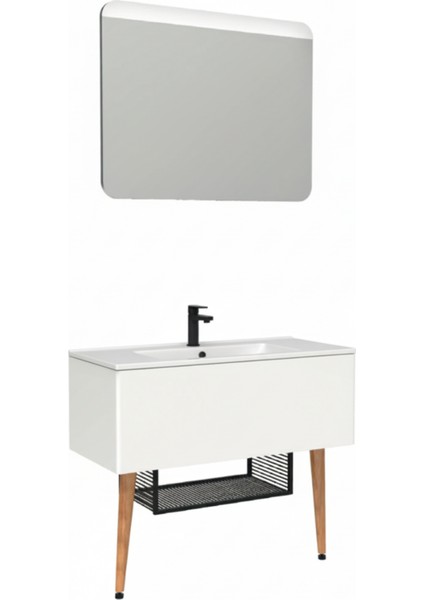 Zeon 100 cm Lavabo Dolabı Beyaz ve LED Ayna