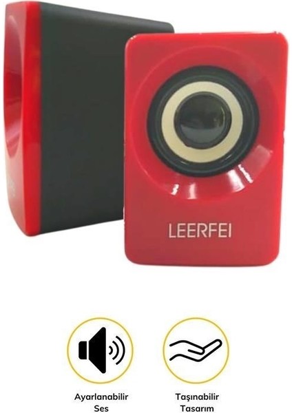 Buffer® N62 1+1 Multimedia USB ve Jacklı Mini Hoparlör Yüksek Stereo Ses Sistemi