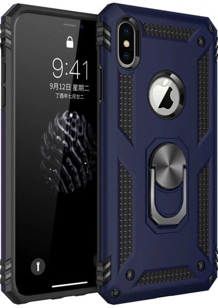 iPhone Xs Max Kılıf Sofya Yüzüklü Silikon Kapak - Lacivert