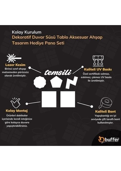 Buffer® DECO103 Supermen Dekoratif Duvar Süsü Tablo Aksesuar Ahşap Tasarım Hediye Pano Sticker Seti