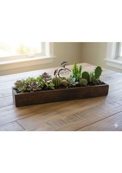 Ahşap Saksı Çiçek ve Sukulent Kaktüs Saksısı Ince Uzun Saksı