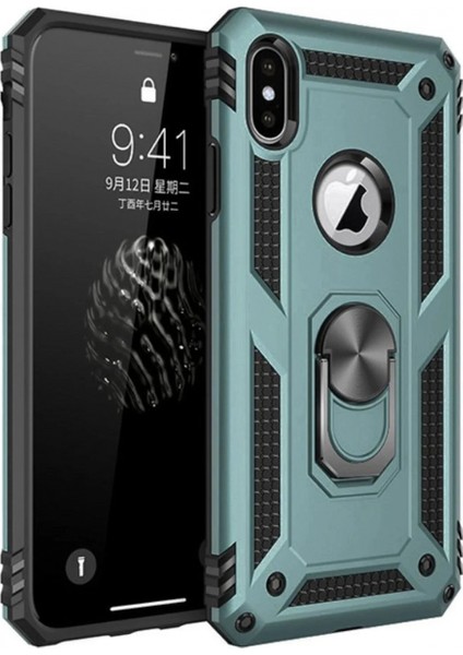 iPhone Xs Max Kılıf Sofya Yüzüklü Silikon Kapak - Yeşil