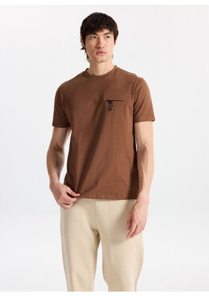 D5WM-TST3860 Açık Kahve Bisiklet Yaka Relaxed Baskılı Erkek T-Shirt modelleri