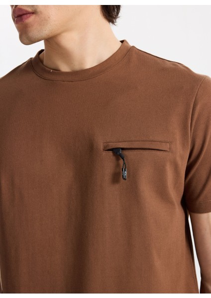 D5WM-TST3860 Açık Kahve Bisiklet Yaka Relaxed Baskılı Erkek T-Shirt fırsatları