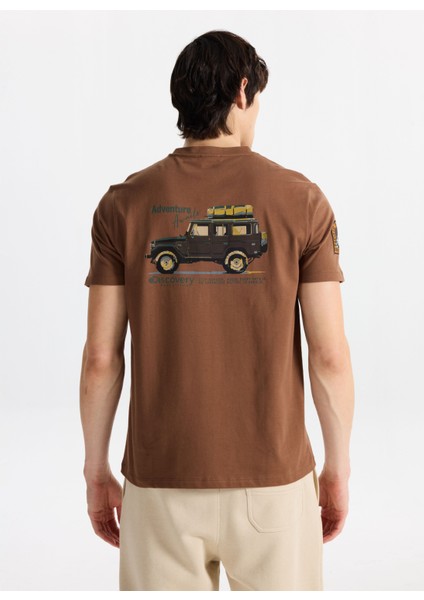 D5WM-TST3860 Açık Kahve Bisiklet Yaka Relaxed Baskılı Erkek T-Shirt indirimleri