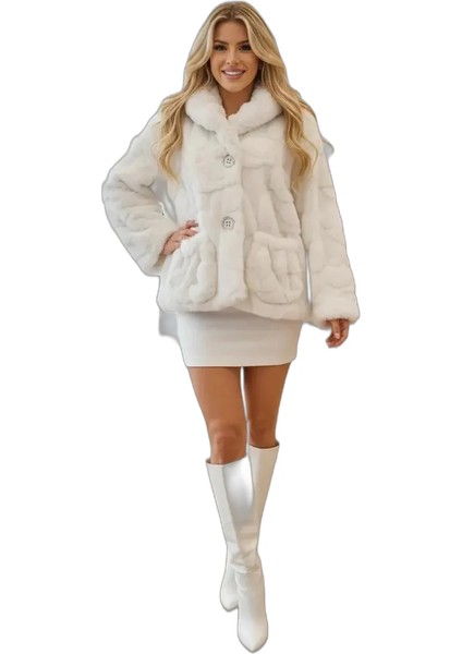 Beyaz Suni Kürk Ceket