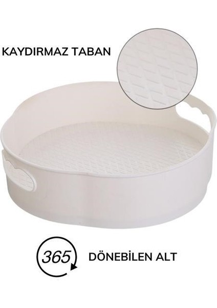 Buffer® 360 Derece Dönebilen Mekanizmalı Yuvarlak Tepsi Formlu Sunum ve Servis Organizer Tablası