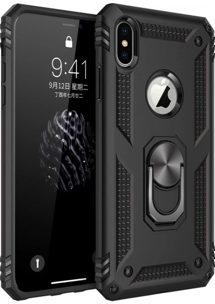 iPhone Xs Max Kılıf Sofya Yüzüklü Silikon Kapak - Siyah