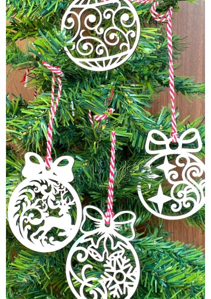 Buffer® 10 Parça Kırmızı Beyaz Ipli Fiyonk Model Ahşap Yılbaşı Ağaç Süsü