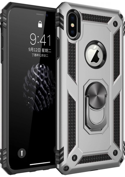 iPhone x Kılıf Sofya Yüzüklü Silikon Kapak - Gümüş