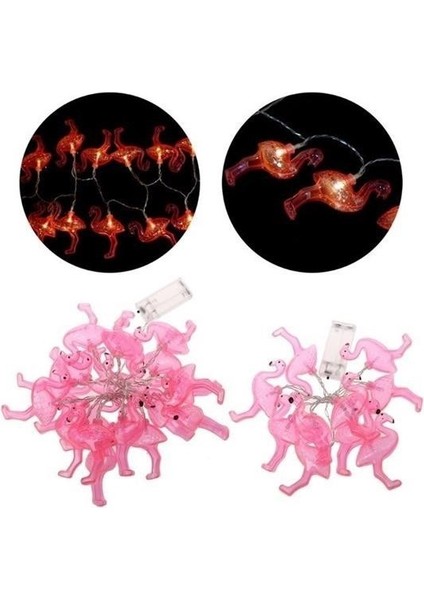 Buffer® 10LU Pilli LED Flamingo Dekoratif Işık Zinciri Aydınlatma 1,5 mt