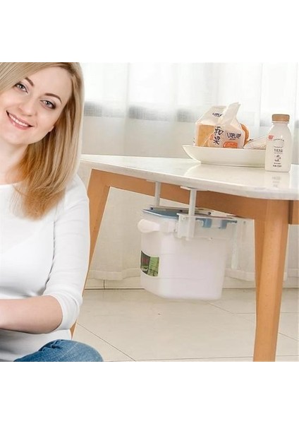 Buffer® Mini Masa Çöp Kovası Plastik Tezgah Altı Geri Çekilebilir Yapışkanlı Görünmez Bölme Pratik