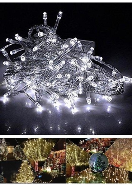 Buffer® 100 Ledli 8 Fonksiyonlu 10 Metre LED Aydınlatma Dekor Lambası (Beyaz)