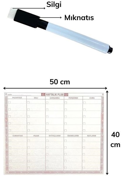Buffer® Şeffaf Kendiliğinden Yapışkanlı Kalemli Haftalık Planlayıcı 40CM-50CM