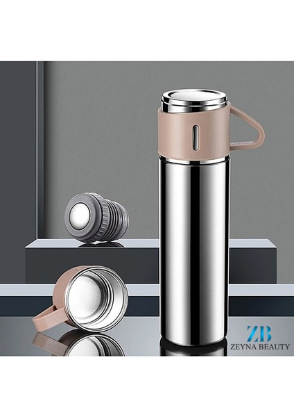 Paslanmaz Çelik Termos Gri Renk 3 Bardaklı Termos Seti Çanta Hediyeli Içecek 500 ml Paslanmaz Çelik fiyatları