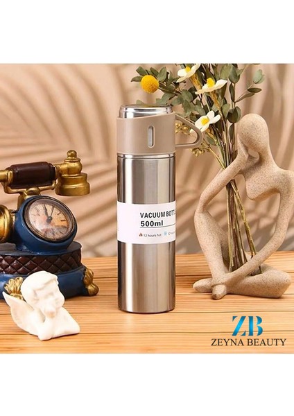 Paslanmaz Çelik Termos Gri Renk 3 Bardaklı Termos Seti Çanta Hediyeli Içecek 500 ml Paslanmaz Çelik indirimleri