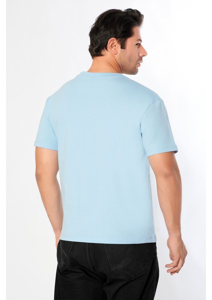 Erkek Oversize Bisiklet Yaka Tişört %100 Pamuk Rahat Kalıp Tedy Ayıcık Detaylı - Günlük Basic Tshirt fırsatları