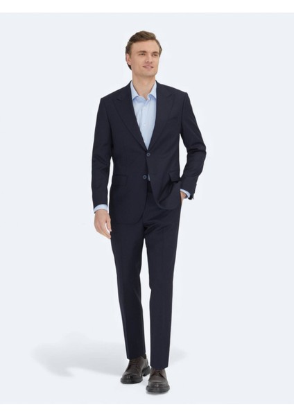 Lacivert Mikro Modern Fit %100 Yün Takım Elbise