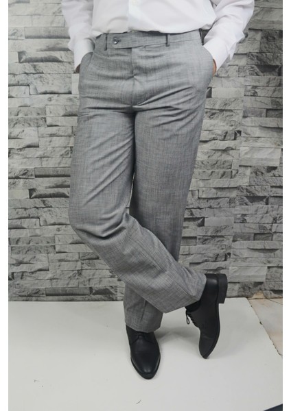 Erkek Klasik Kesim Kumaş Pantolon Açık Gri