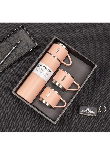 Paslanmaz Çelik Termos 500ML 3 Bardaklı A+ Kalite Kahve Çay Termosu Hediye Çantalı