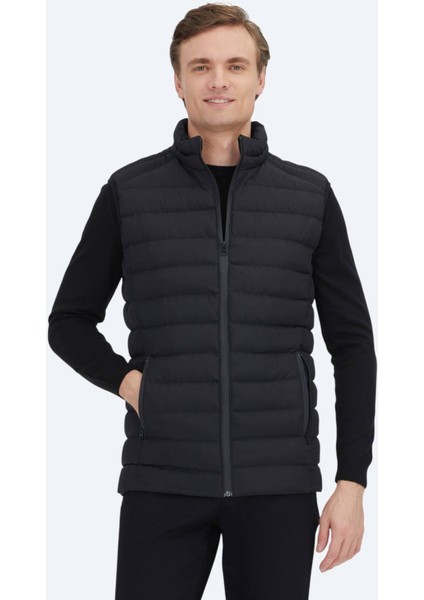 Siyah Dik Yaka Casual Dokuma Spor Yelek modelleri