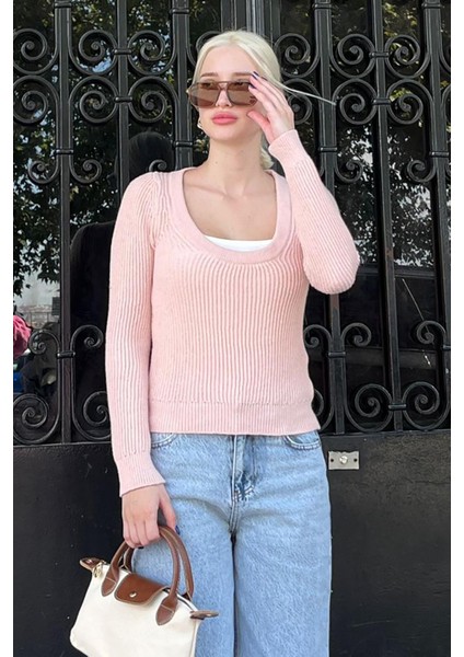 Pudra Bisiklet Yaka Basic Örme Kazak MG2189 fiyatları