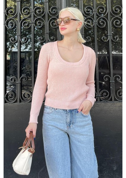 Pudra Bisiklet Yaka Basic Örme Kazak MG2189 indirimleri