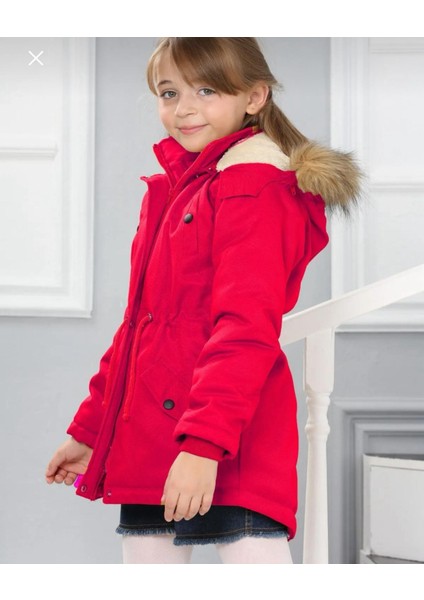 Kız Çocuk Su Geçirmez Çıkarılabilir Kapüşonlu Pelüş Kürk Astarlı Uzun Mont Kaban indirimleri