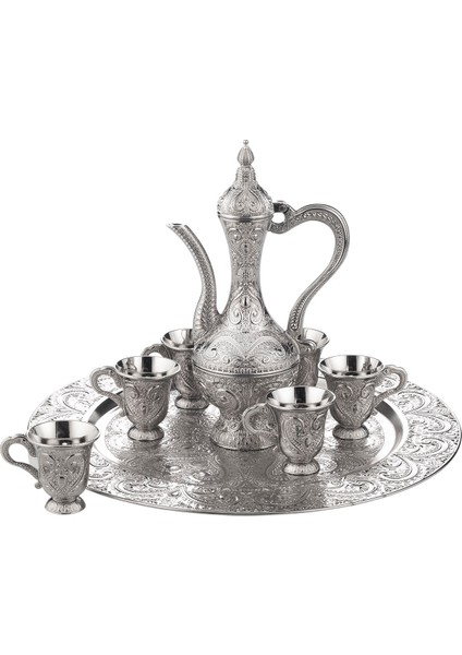 Payitaht 9 Parça Gümüş Renk 6 Adet Fincan,zemzem Ibriği ve Güldanlık Zemzem Takımı