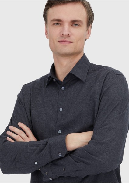 Antrasit Casual Fit Dokuma Casual %100 Pamuk Gömlek