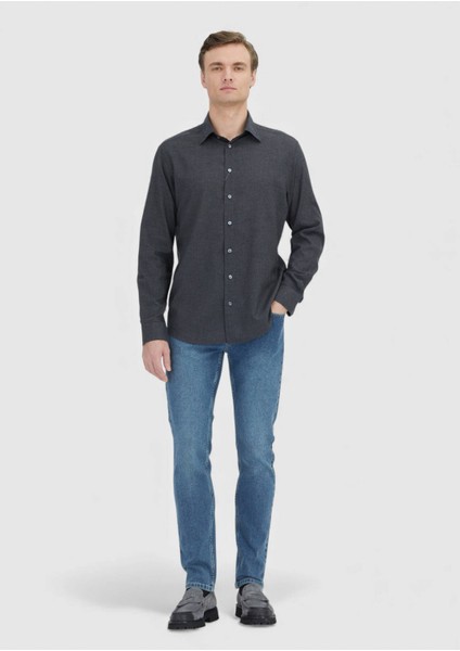 Antrasit Casual Fit Dokuma Casual %100 Pamuk Gömlek modelleri
