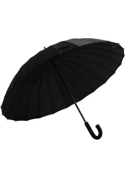 Pongee Kumaş Çoban Şemsiye Protokol 24 Telli Fiber Şemsiye 120 cm Dokuma Düz Siyah