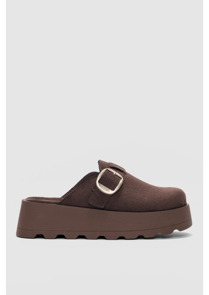 Chory Yüksek Taban Tokalı Kadın Terlik-Kahve Süet