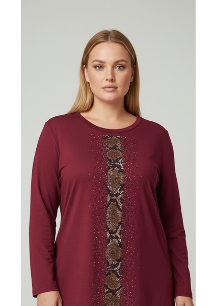 Taş Desenli Uzun Kollu Bambu Viskon Kumaş Bluz