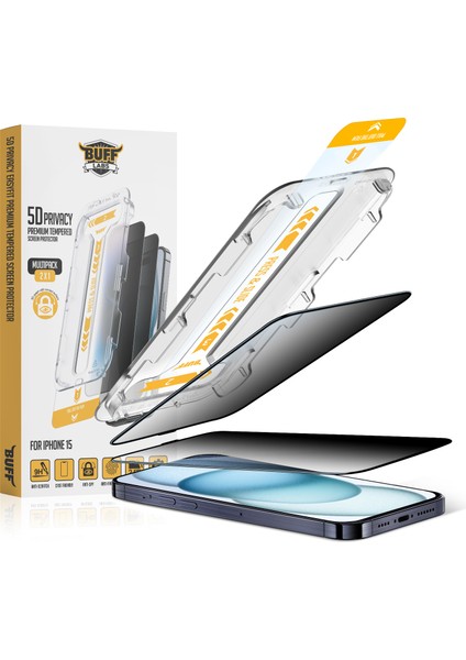 Buff iPhone 15 Avantaj Paket - Şeffaf Kılıf + Ekran Koruyucu + Lens Koruyucu Privacy modelleri