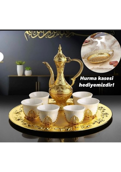 Porselen Bardaklı Zemzem Takımı / Hurma Kase Hediyeli Gold ve Gümüş Renkleri̇ Mevcuttur