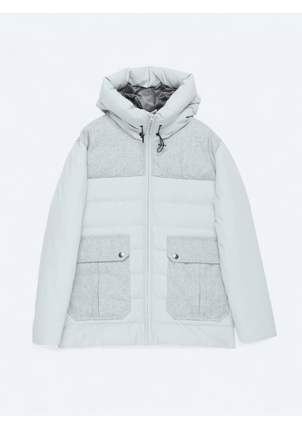 Açık Gri Regular Fit Dik Yaka Casual Dokuma Mont