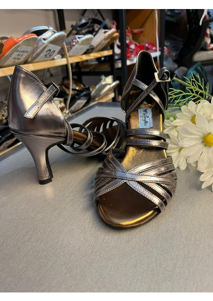 Deri Gül Bantlı Antrasit Latin Salsa Bacata Tango Dans ve Salon Ayakkabısı 7 cm 11 Pont Kadeh Topuk fiyatları