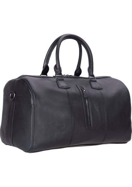 Bloomvoyager Luxe Osidian Black Hakiki Deri Duffle Unisex Seyahat & Hafta Sonu Çantası
