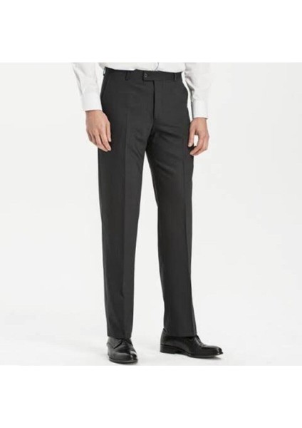 Erkek Antrasit Rahat Kalıp Yüksek Bel Klasik Kumaş Pantolon Koyu Gri