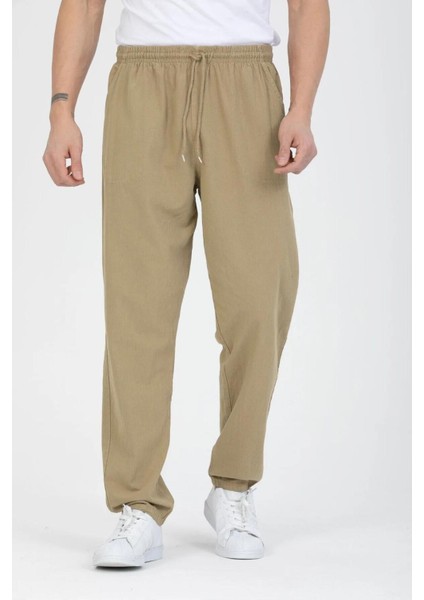 Unisex Ince Yazlık Beli Lastikli Kordonlu Keten %100 Pamuklu Kumaş Pantolon Pijama fiyatları