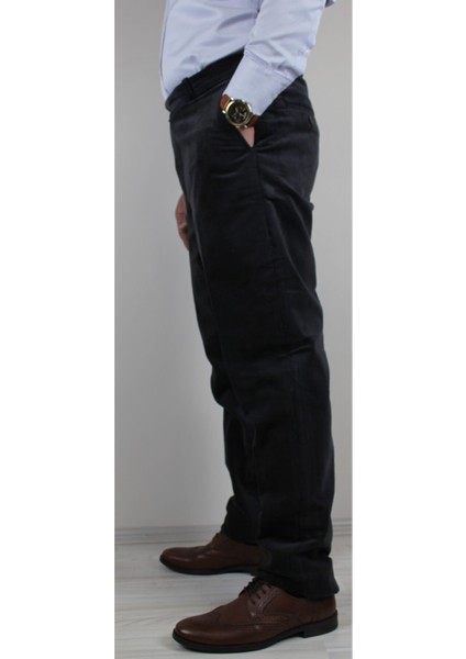 Erkek Klasik Kesim Kadife Pantolon Koyu Gri modelleri