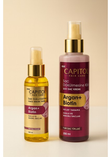 Argan+Biotin Saç Bakım Saç Bakım Yağı & Sıvı Saç Bakım Kremi Dökülme Karşıtı 2'li Set